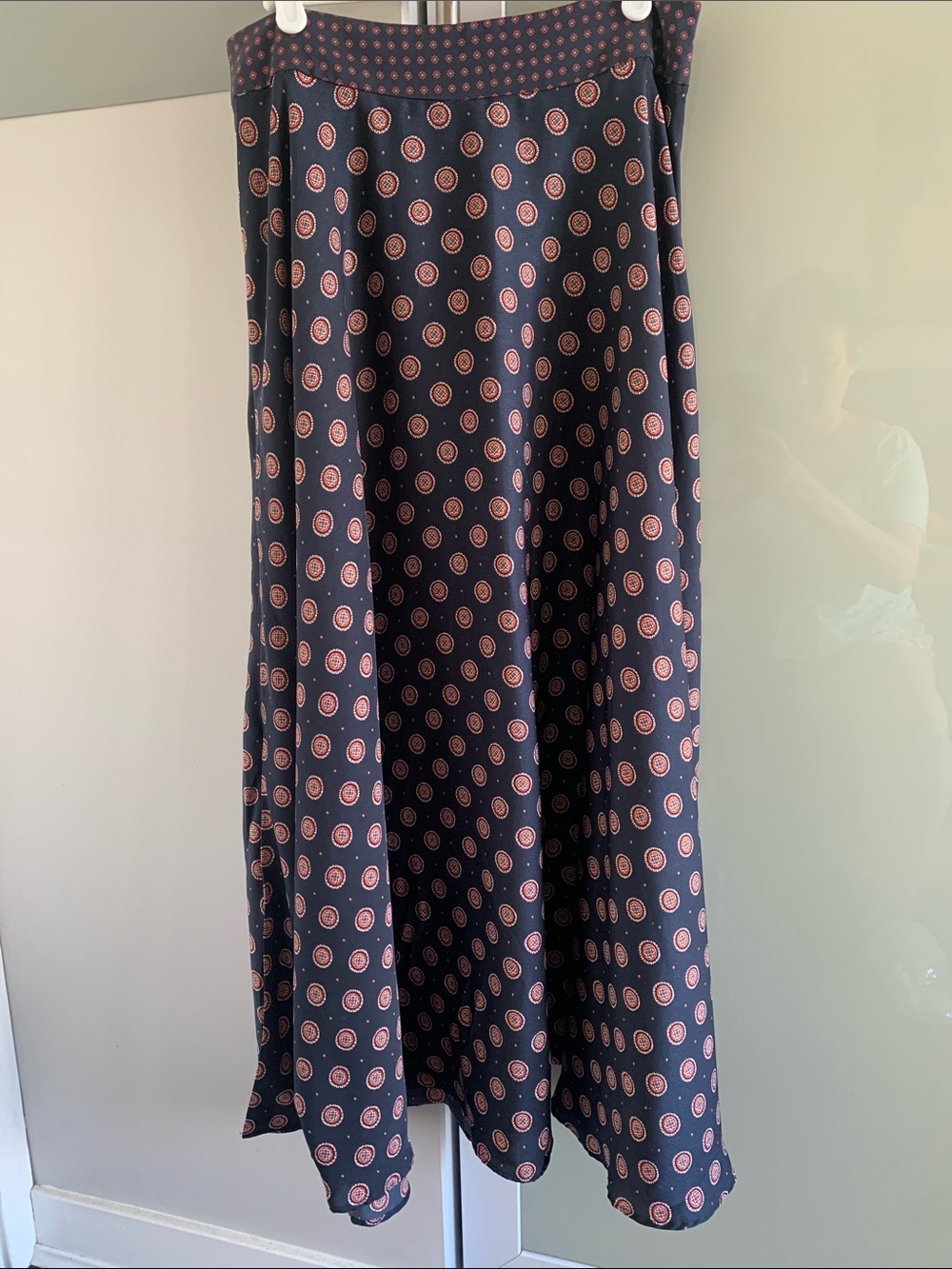 Banana Republic Navy Maxi Skirt with Brown Medallion Print